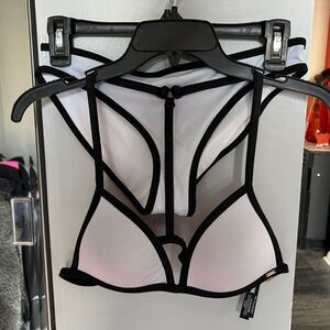 PINK Victoria's Secret White and Black Strappy Bikini Top and Bottom